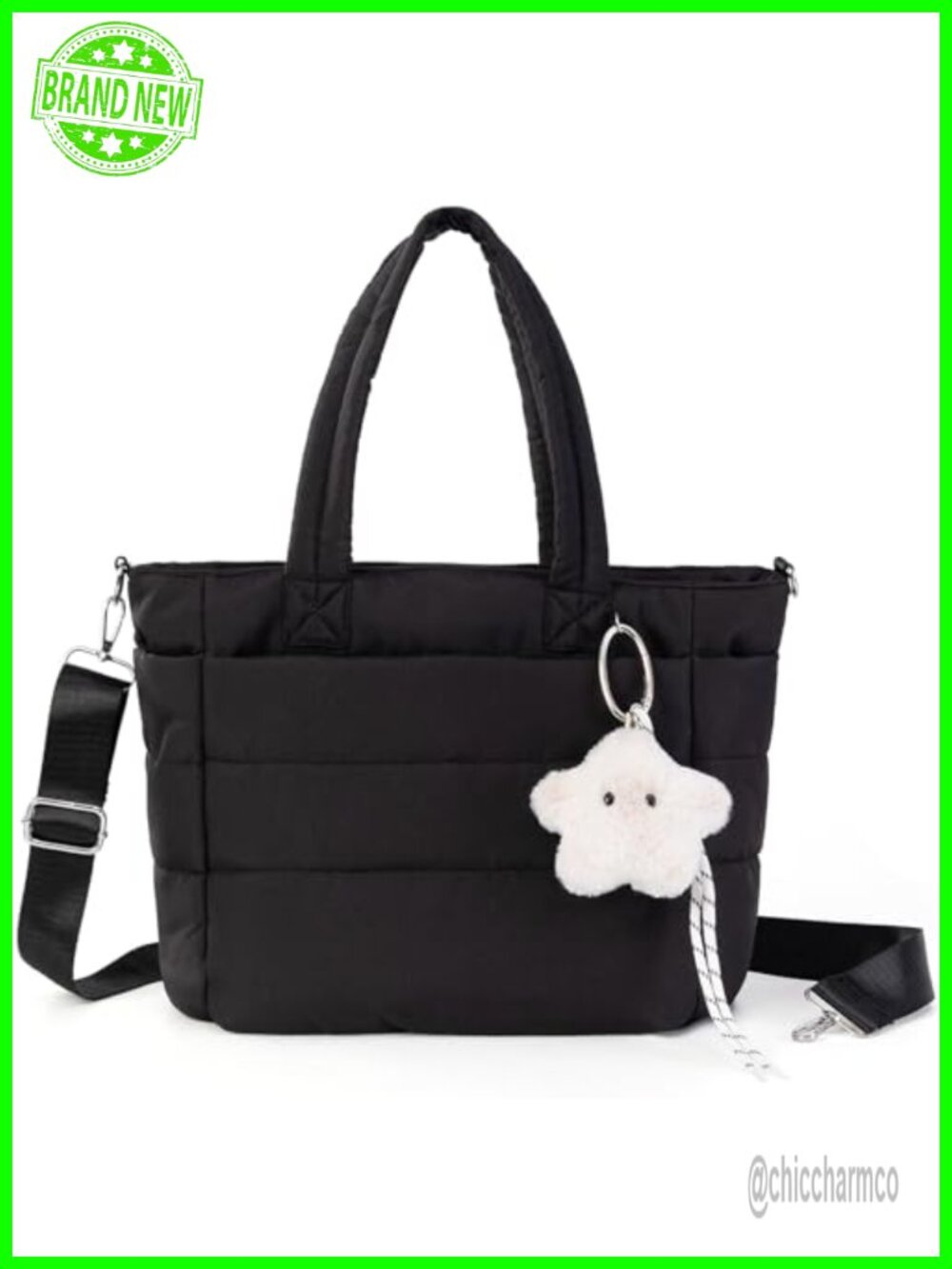 Quilted Puffer Tote Lightweight Crossbody Bag with Star Charm